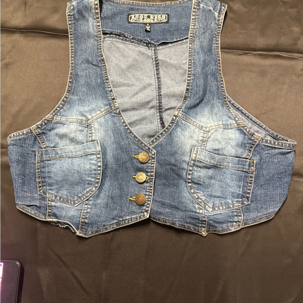 Denim Vest with Button Details